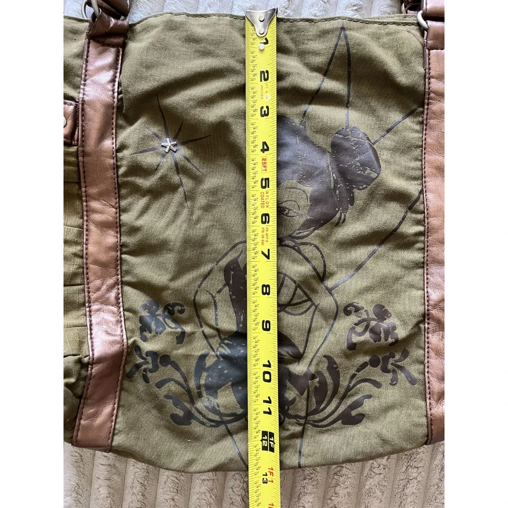 Women's Vintage Disney Tinkerbell Distressed Green Bag Faux Leather Handles